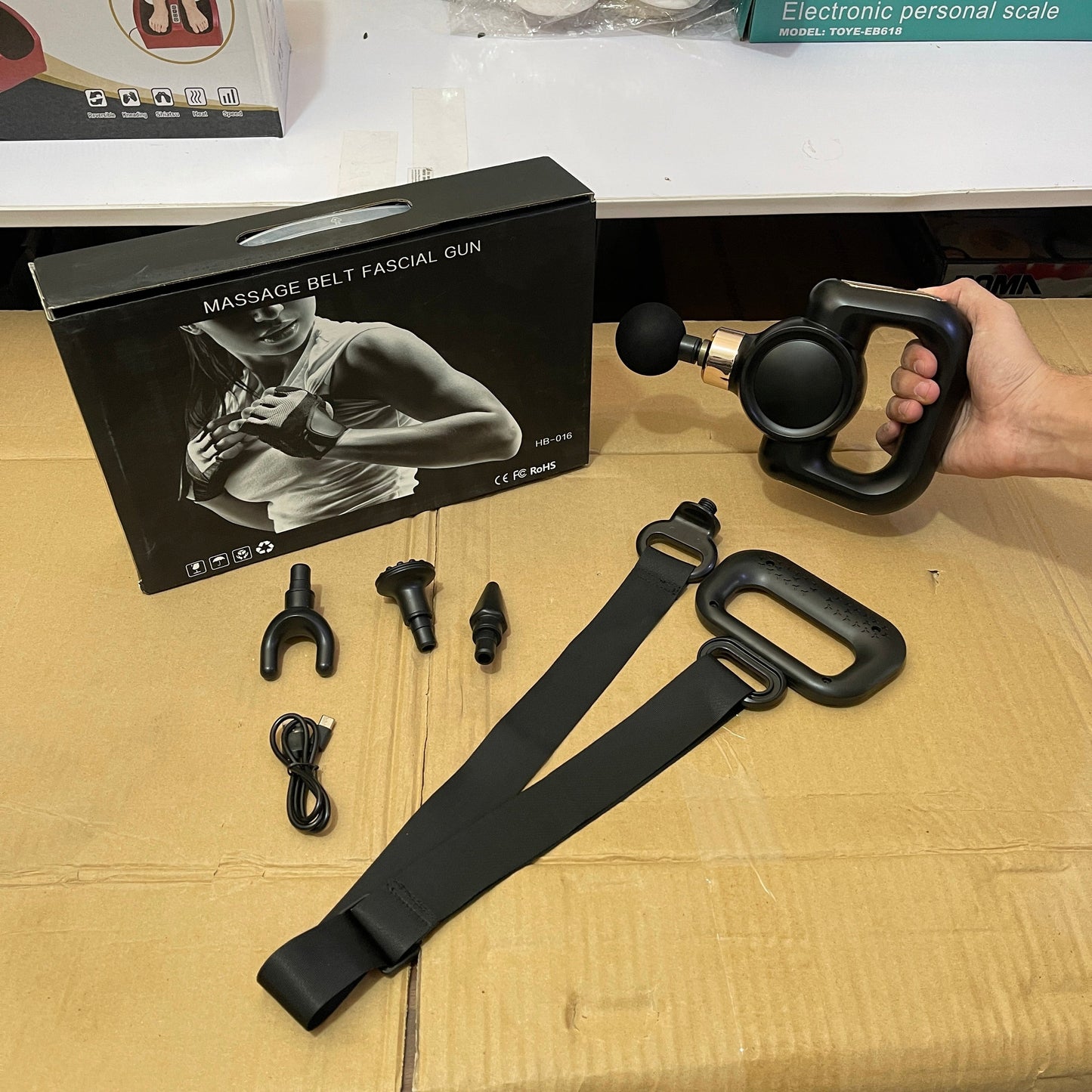 Rechargeable Massager Facial with Belt Model HB-016 | 30W, 05 speed, 04 Massage head attachement, with powerful battery backup, for muscle pain relief.