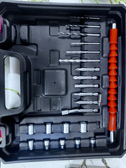 Cordless Drill Machine Kit with 2 Batteries & Accessories