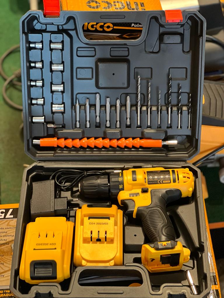 Cordless Drill Machine Kit, 24V, 10Mm Chuck, 25 Accessories, 2 Batteries With Charger And Case,Yellow