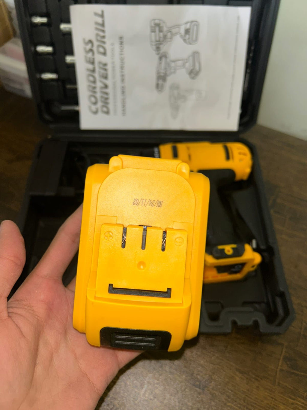 Cordless Drill Machine Kit, 24V, 10Mm Chuck, 25 Accessories, 2 Batteries With Charger And Case,Yellow