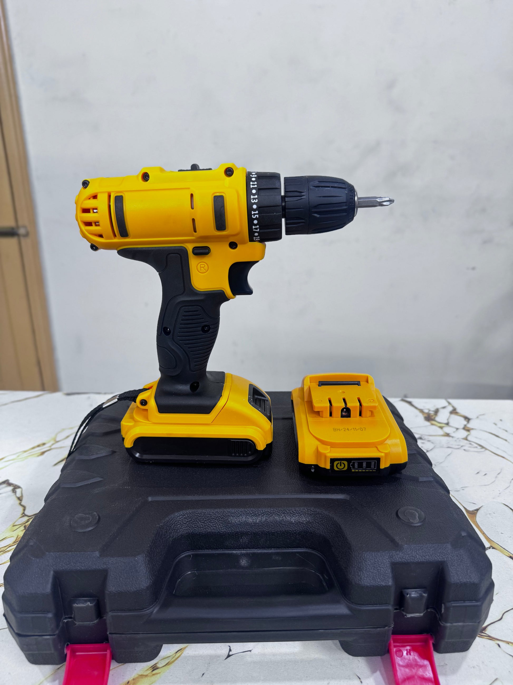 Cordless Drill Machine Kit 2 Batteries - side view