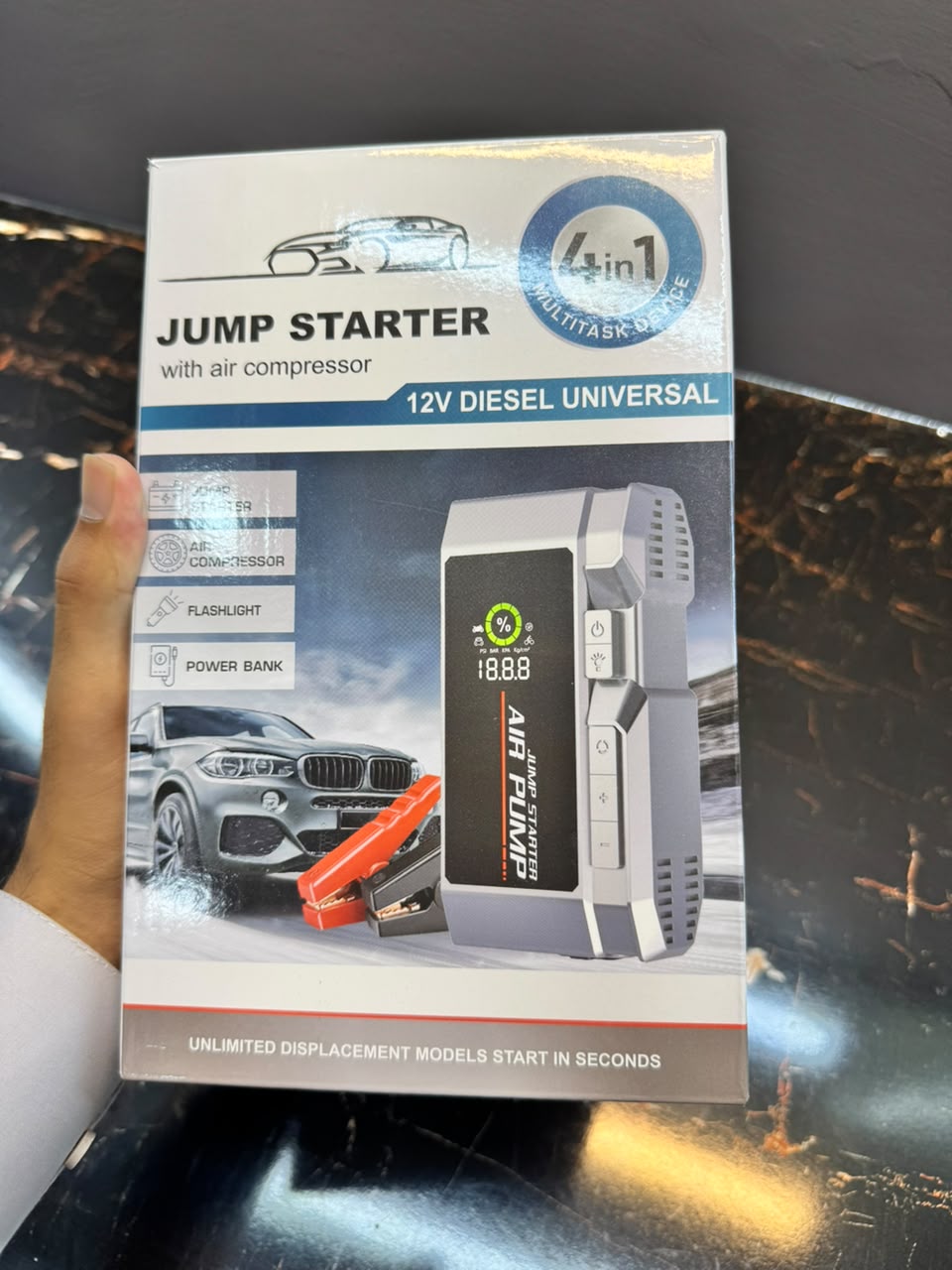 Jump Starter 4-in-1 with Air Compressor 12V - front view