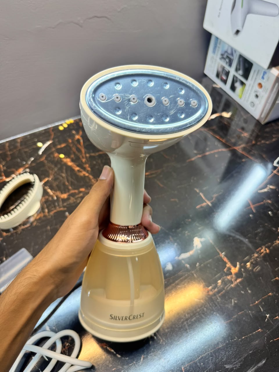 Silver Crest Handheld Garment Steamer SC170P - in use